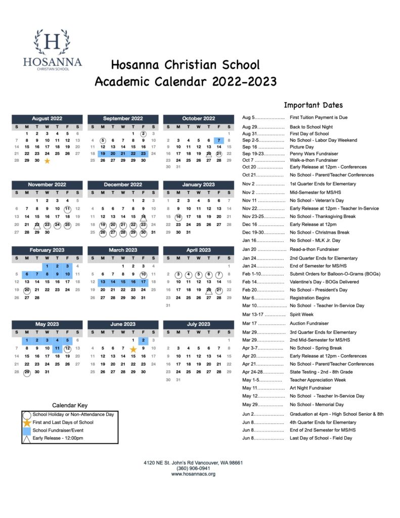 Academic Calendar Hosanna